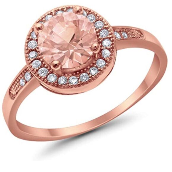 ✨ ✨RoseGold Tone Halo Round Simulated✨S925✨✨ - Picture 1 of 5
